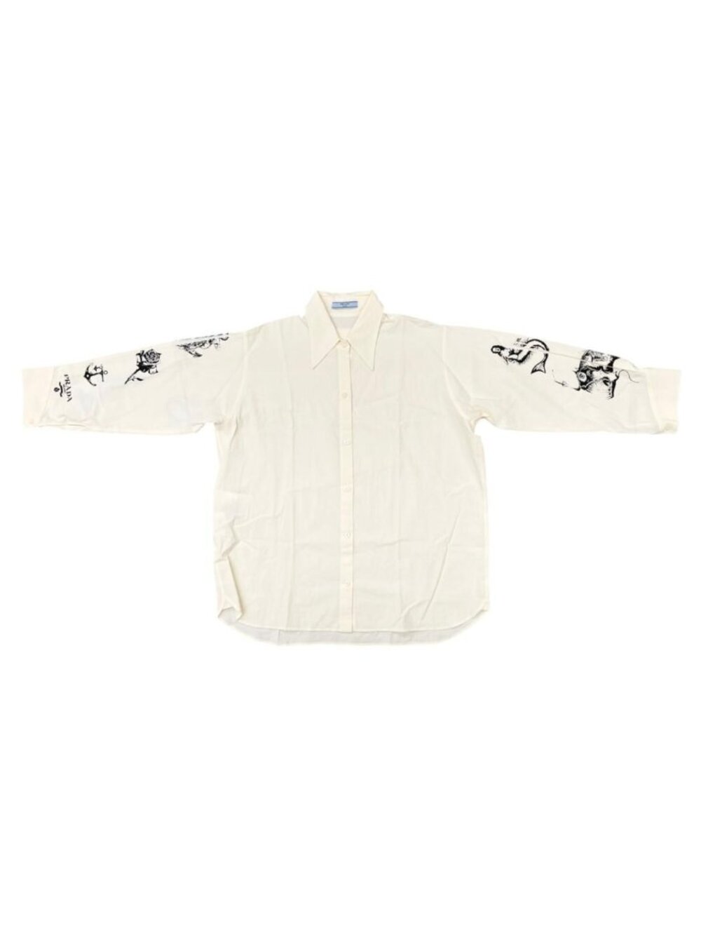 Prada Long Sleeve Shirt Mermaid Tattoo Print Cotton Sea Motif Triangle Logo